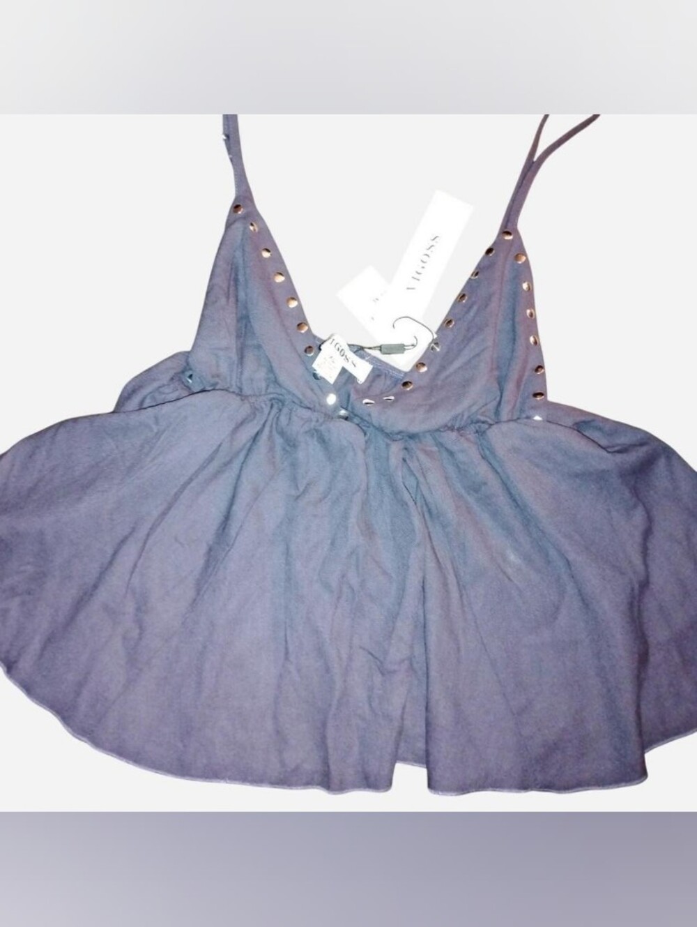 VIGOSS Navy Blue Studded V-Neck Peplum Cami Tank Top Size XL